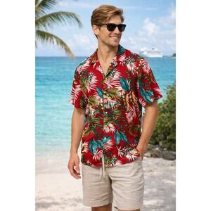 Hawaiian Vacation Men’s Red Tropical Polo | Size XL | Made in Italy